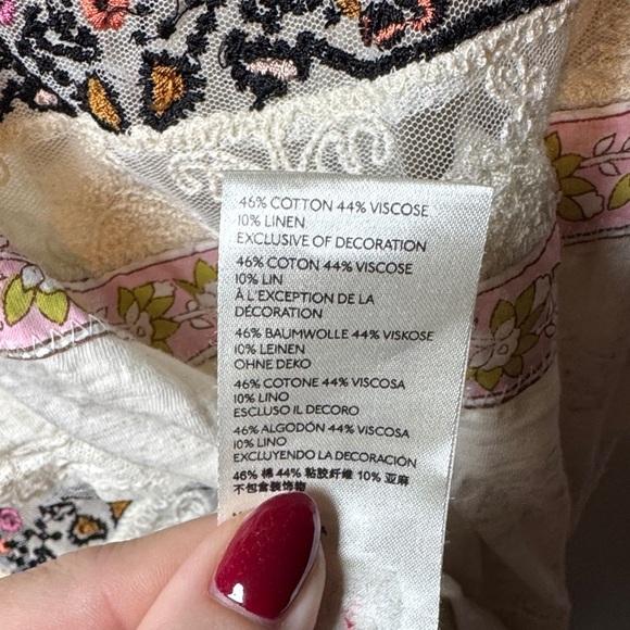 Free People Cream Blouse with Black and Pink Accents - Picture 4 of 7